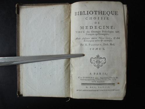 Bibliothèque choisie de médecine TOME I (seul) A°1748, Antiquités & Art, Antiquités | Livres & Manuscrits, Enlèvement ou Envoi