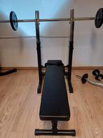 Verstelbare halterbank + schijvenstandaard + halters, Sport en Fitness, Ophalen, Zo goed als nieuw, Halterset