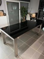 Buffet et 2 colonnes noires + table en verre noir, Huis en Inrichting, Ophalen, Gebruikt, Glas, Met deur(en)