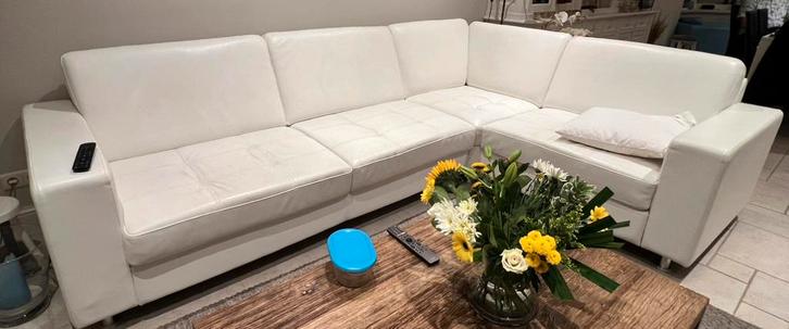 Lederen wit hoek salon, Huis en Inrichting, Zetels | Complete zithoeken, Zo goed als nieuw, Ophalen