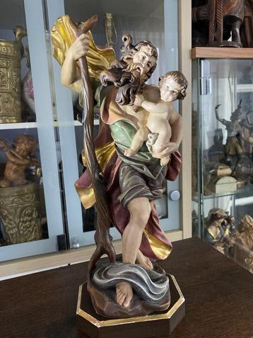 houten beeld van Sint-Christoffel met kind 40 cm beschikbaar voor biedingen