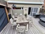 Tafel en 7 stoelen uit teak. sommige stoelen zijn hersteld., Tuin en Terras, Tuinsets en Loungesets, Ophalen, Gebruikt, Tuinset