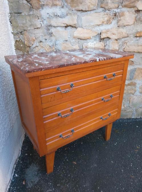 Petite commode  pieds compas marbre amovible vintage 1960, Huis en Inrichting, Kasten | Ladekasten, Gebruikt, Overige houtsoorten