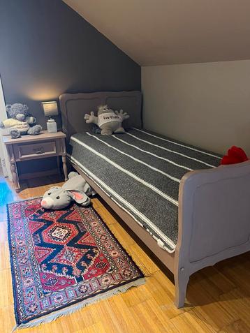 Geschilderd eiken 1 p bed compleet + 2 nachtkastjes, Huis en Inrichting, Slaapkamer | Bedden, Ophalen, 90 cm, Eenpersoons, Vintage