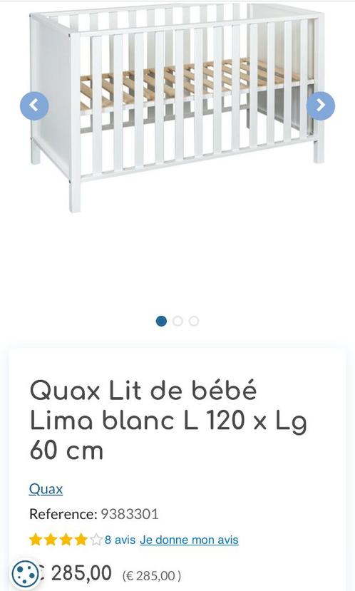 Quax Lit de bébé Lima blanc L 120 x Lg 60 cm, Kinderen en Baby's, Kinderkamer | Bedden, Gebruikt, Minder dan 140 cm, Minder dan 70 cm