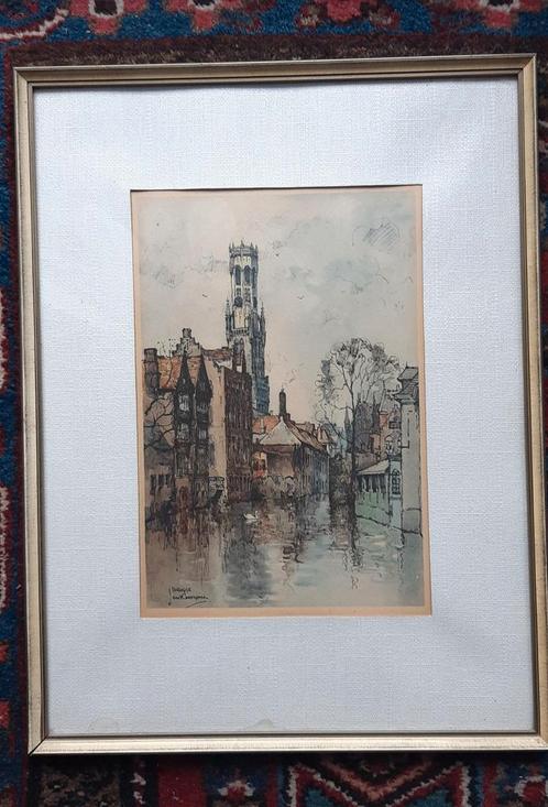 2 ingekaderde litho's jan goethals :  brugge  ( 1916 - 1972), Antiek en Kunst, Kunst | Etsen en Gravures, Ophalen of Verzenden