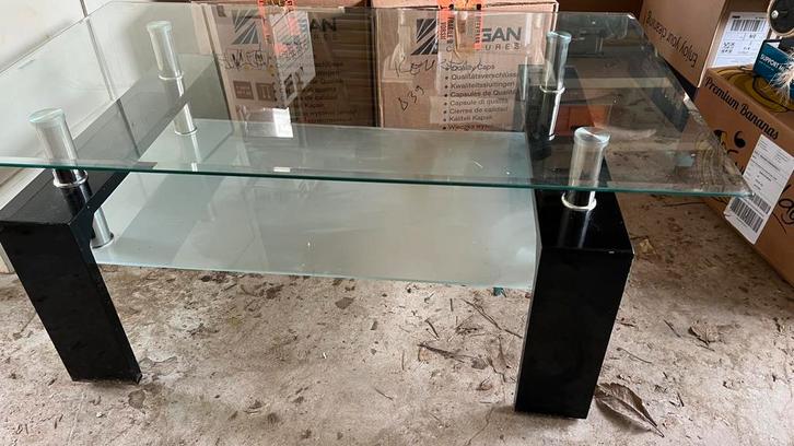 Moderne glazen salontafel – zwart met transparant /mat glas, Huis en Inrichting, Tafels | Salontafels, Zo goed als nieuw, Glas