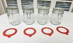 4 glazen steriliseerbokalen met rubberen afdichtingsringen, Huis en Inrichting, Ophalen of Verzenden, Zo goed als nieuw, Glas