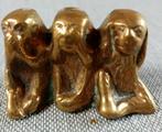 Koperen miniatuur beeldje met 3 aapjes, Ophalen of Verzenden