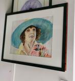 3 retro meisjes, aquarel, ingekaderd 65 x 83 cm n.o.t.k., Ophalen