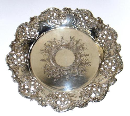 Antiek zilveren ajourbewerkte schaal/flessenhouder Duitsland, Antiek en Kunst, Antiek | Zilver en Goud, Zilver, Ophalen of Verzenden