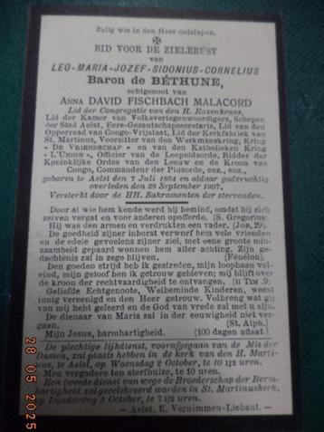 AALST: doodsprentje Baron Leo DE BÉTHUNE. Zéér goede staat ! beschikbaar voor biedingen