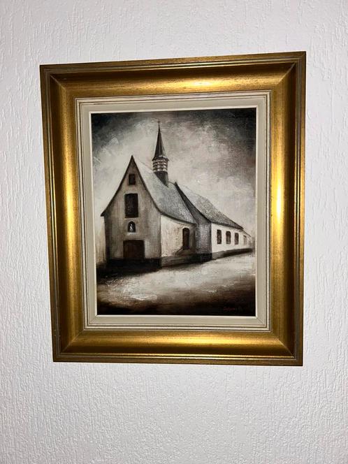 Schilderij olieverf op doek, kerkje Lokeren Heirbrug, Antiek en Kunst, Kunst | Schilderijen | Klassiek, Ophalen