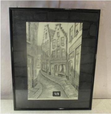 Mooie Tekening 'Smal Straatje in Antwerpen' - Delbaere beschikbaar voor biedingen