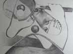 CYR FRIMOUT / TENNISSPELER / ZW-W LITHO / 64x90cm / SIG, Antiek en Kunst, Ophalen of Verzenden