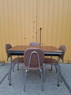 Vintage eetkamerset - tafel en vier stoelen, Huis en Inrichting, Ophalen, Rechthoekig, Metaal