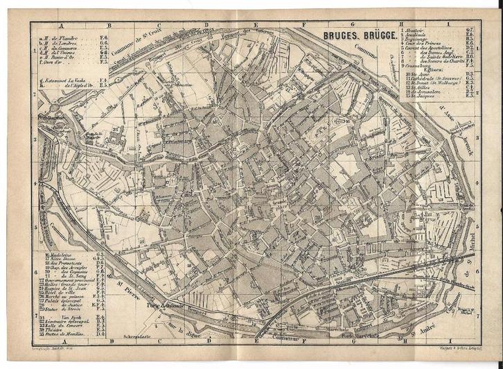 1878 - Brugge stadsplan, Antiek en Kunst, Kunst | Etsen en Gravures, Verzenden