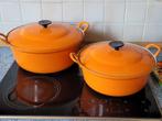 2 Le Creuset gietijzeren braadpannen 32cm en 28cm, Huis en Inrichting, Keuken | Potten en Pannen, Ophalen of Verzenden, Zo goed als nieuw