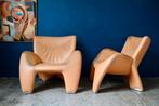 Paire de Fauteuils cuir orange Echnaton Jan Armstadt Leolux, Ophalen, Gebruikt, Leer, 75 tot 100 cm