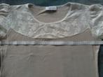 Lichtbruin en gebroken wit gestreept T-shirt met kanten bove, Kleding | Dames, Beige, Maat 42/44 (L), Ophalen of Verzenden, Armand Thiery