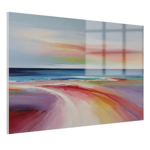 Strand abstract regenboog kleuren Glasschilderij 105x70cm +, Huis en Inrichting, Woonaccessoires | Schilderijen, Tekeningen en Foto's