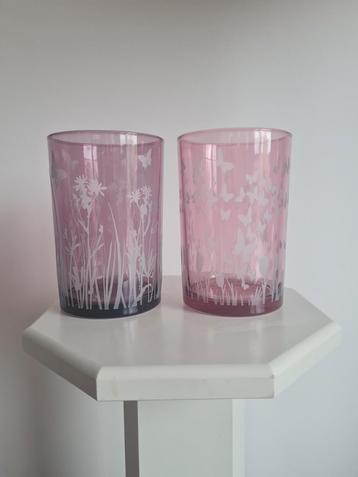 Stevige vaas/windlicht - 18 cm - 1 kg (paars of roze) beschikbaar voor biedingen