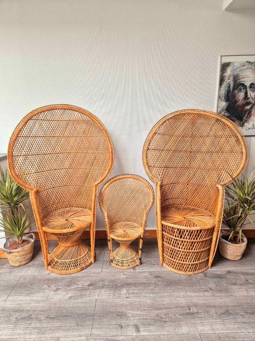 Set van 3 vintage rotan Emmanuelle stoelen, Antiek en Kunst, Antiek | Meubels | Stoelen en Sofa's, Ophalen