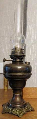 oude geelkoperen petroleumlamp, Antiek en Kunst, Ophalen