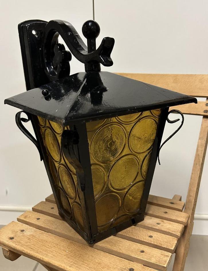 Mooie Vintage Hanglamp met Geel Glas, Antiek en Kunst, Antiek | Verlichting, Ophalen of Verzenden