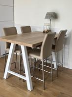 Eettafel 150x90 + 4 stoelen in leder, Ophalen, Zo goed als nieuw, Vier personen, Rechthoekig