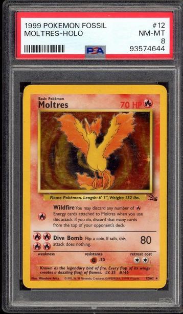 Moltres Holo PSA 8 - 12/62 - Fossil 1999