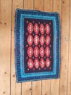 Handgeknoopt vintage wandtapijt in felle blauwtinten – uniek, Ophalen of Verzenden, Gebruikt