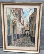 Aquarelle rue des cigognes signe Jef clerens, Antiek en Kunst, Kunst | Schilderijen | Klassiek, Ophalen of Verzenden