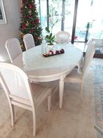 Tafel met 6 stoelen en tafellakens op maat, Huis en Inrichting, Ophalen, Zo goed als nieuw