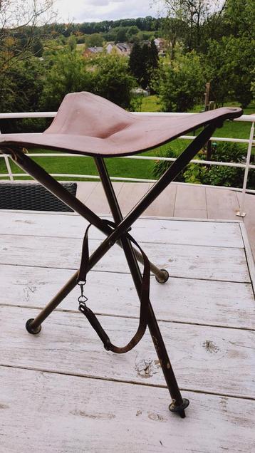 Chaise de chasse vintage, tabouret, cuir de veau