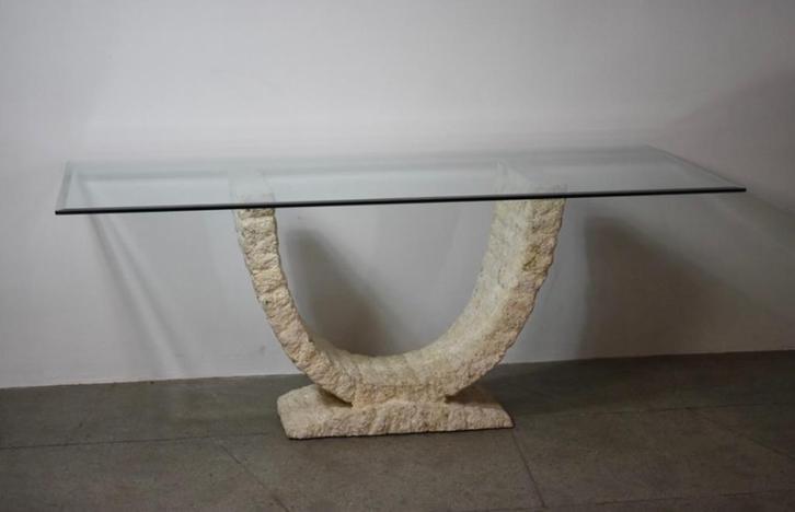 Maitland Smith consuletafel | Travertin | Mactanstone |, Antiek en Kunst, Antiek | Meubels | Tafels, Ophalen