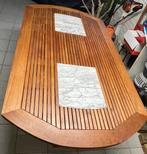 Superbe Table de salle à manger en teck  et insert en marbre, Maison & Meubles, Teck, Cinq personnes ou plus, Comme neuf, Enlèvement