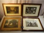 4 Gravures Anciennes dans Cadre Photo en Bois - 42x32, Antiquités & Art, Enlèvement ou Envoi