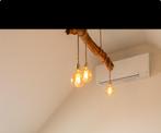 Luster met houtbalk (3 lichtbronnen), Huis en Inrichting, Lampen | Hanglampen, Zo goed als nieuw, Ophalen