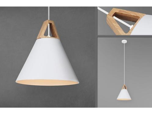 Design hanglamp wit metaal en hout, Huis en Inrichting, Lampen | Hanglampen, Nieuw, Minder dan 50 cm, Hout, Metaal, Ophalen