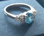 14K Geelgouden Ring bezet met Aquamarijn & 6 Diamanten, Met edelsteen, Geel, Nieuw, Ophalen of Verzenden
