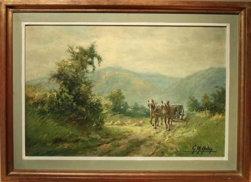 Mooi landschap in olieverf op paneel, Antiek en Kunst, Kunst | Schilderijen | Klassiek, Verzenden