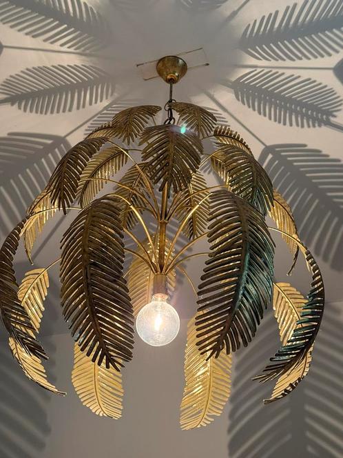 Gouden palmboomophanging en palmboomhouders, Huis en Inrichting, Lampen | Kroonluchters, Gebruikt, Ophalen