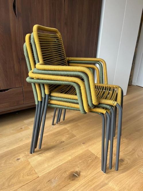 Stoelen met armeleuning - binnen en buiten, Huis en Inrichting, Stoelen, Zo goed als nieuw, Vier, Metaal, Stof, Overige kleuren