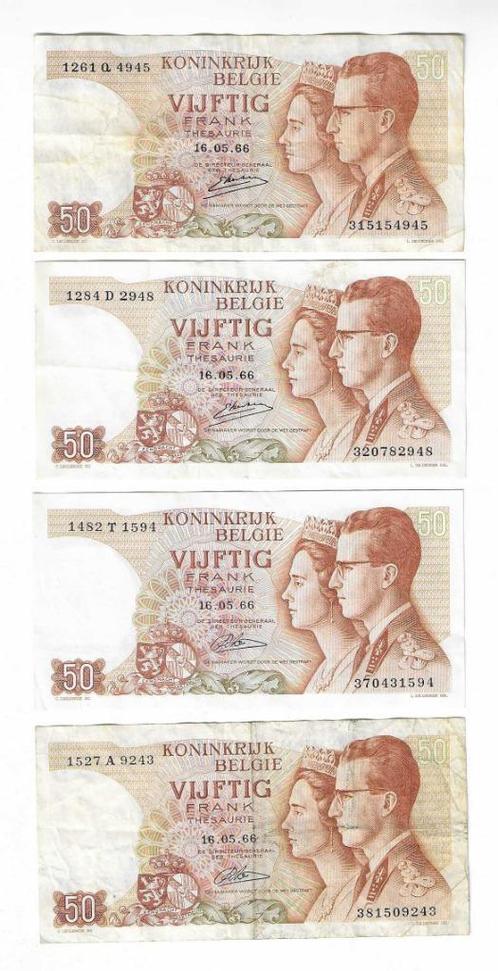 Lot van 4 biljetten Boudewijn-Fabiola 50 BEF ( Munt-003 ), Postzegels en Munten, Bankbiljetten | België, Los biljet, Ophalen of Verzenden
