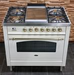 🔥Luxe Fornuis Boretti 90 cm crème + messing 300 C oven, 60 cm of meer, 5 kookzones of meer, Vrijstaand, 90 tot 95 cm