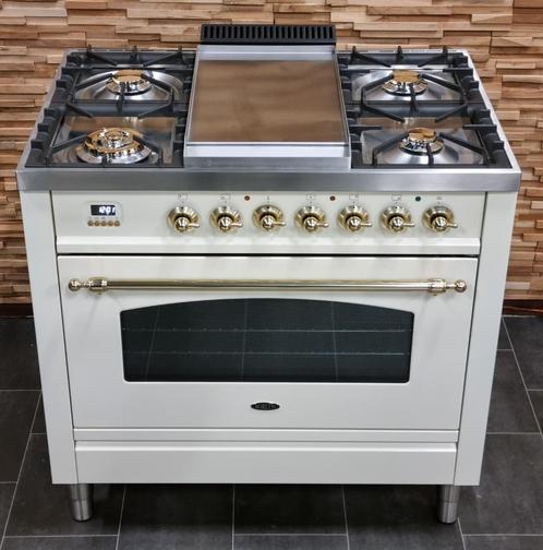 🔥Luxe Fornuis Boretti 90 cm crème + messing 300 C oven, Elektronische apparatuur, Fornuizen, Zo goed als nieuw, Vrijstaand, Gas