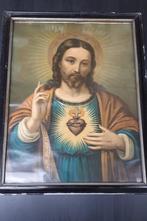 Antieke Grote Heilig Hart in kader. Christus, Ophalen
