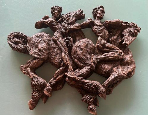 Mooi reliëf van twee mannen te paard, Antiek en Kunst, Kunst | Beelden en Houtsnijwerken, Ophalen of Verzenden