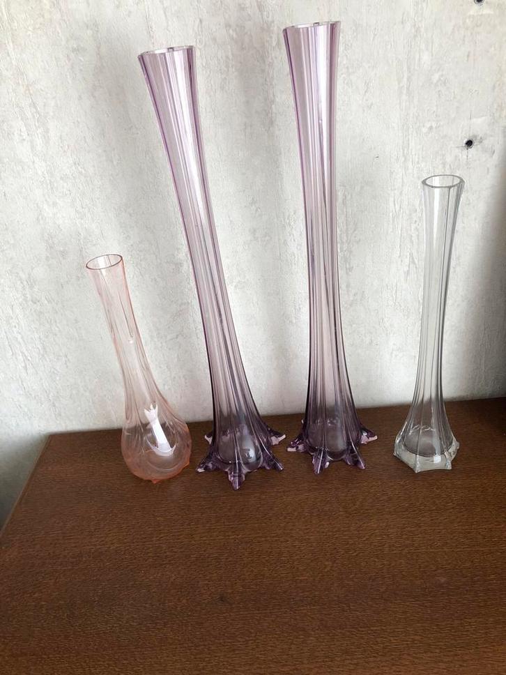 4 solifleur vazen, Huis en Inrichting, Woonaccessoires | Vazen, Zo goed als nieuw, Groen, Glas, Ophalen of Verzenden